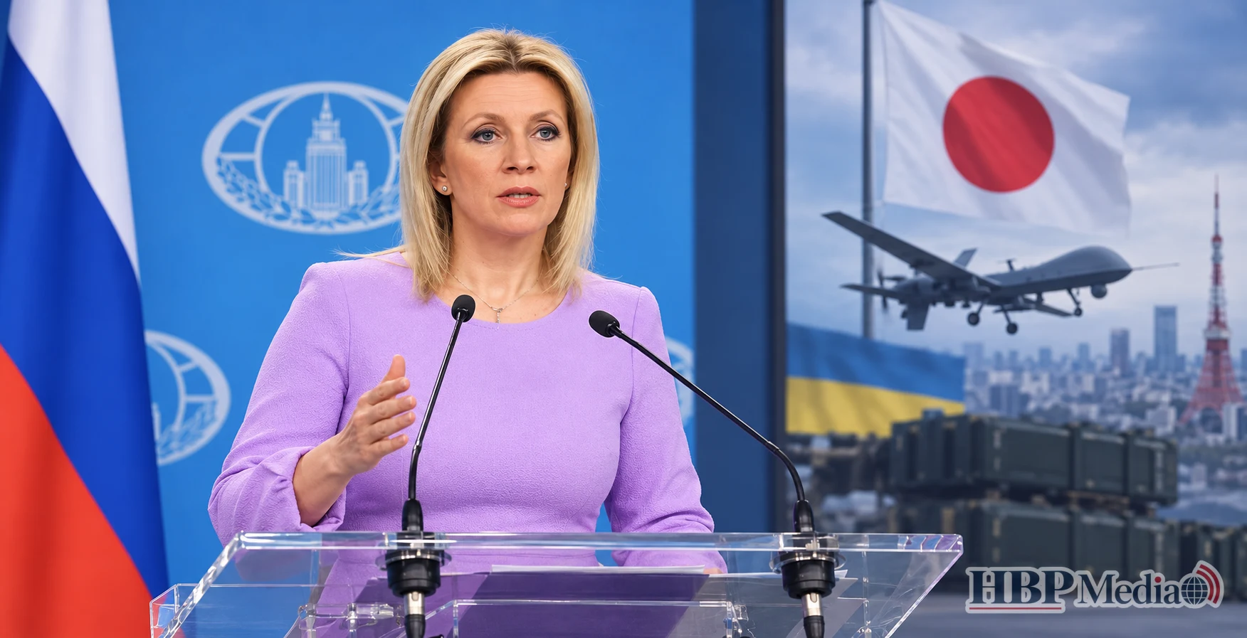 Russische buitenlandwoordvoerder Maria Zacharova dreigt Japan met vergeldingsmaatregelen vanwege droneleveranties aan Oekraïne.