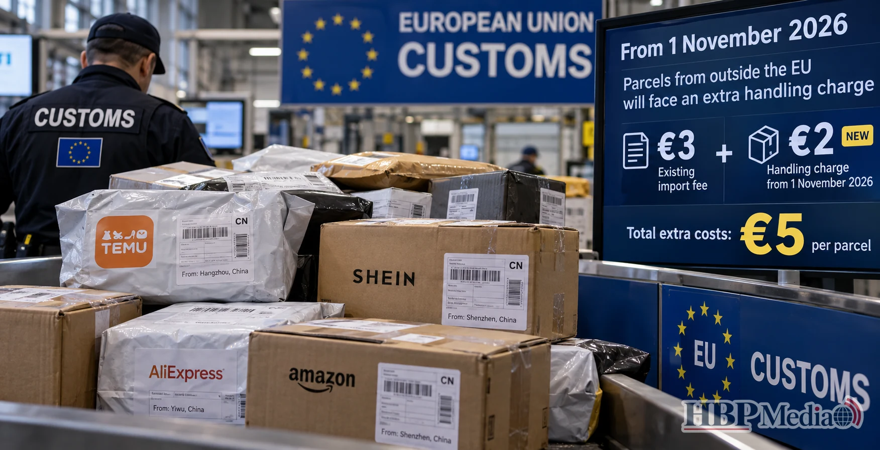 Pakketjes van webwinkels buiten de Europese Unie worden vanaf 1 november 2026 belast met een extra afhandelingsvergoeding van 2 euro, boven op de bestaande invoerheffing van 3 euro.