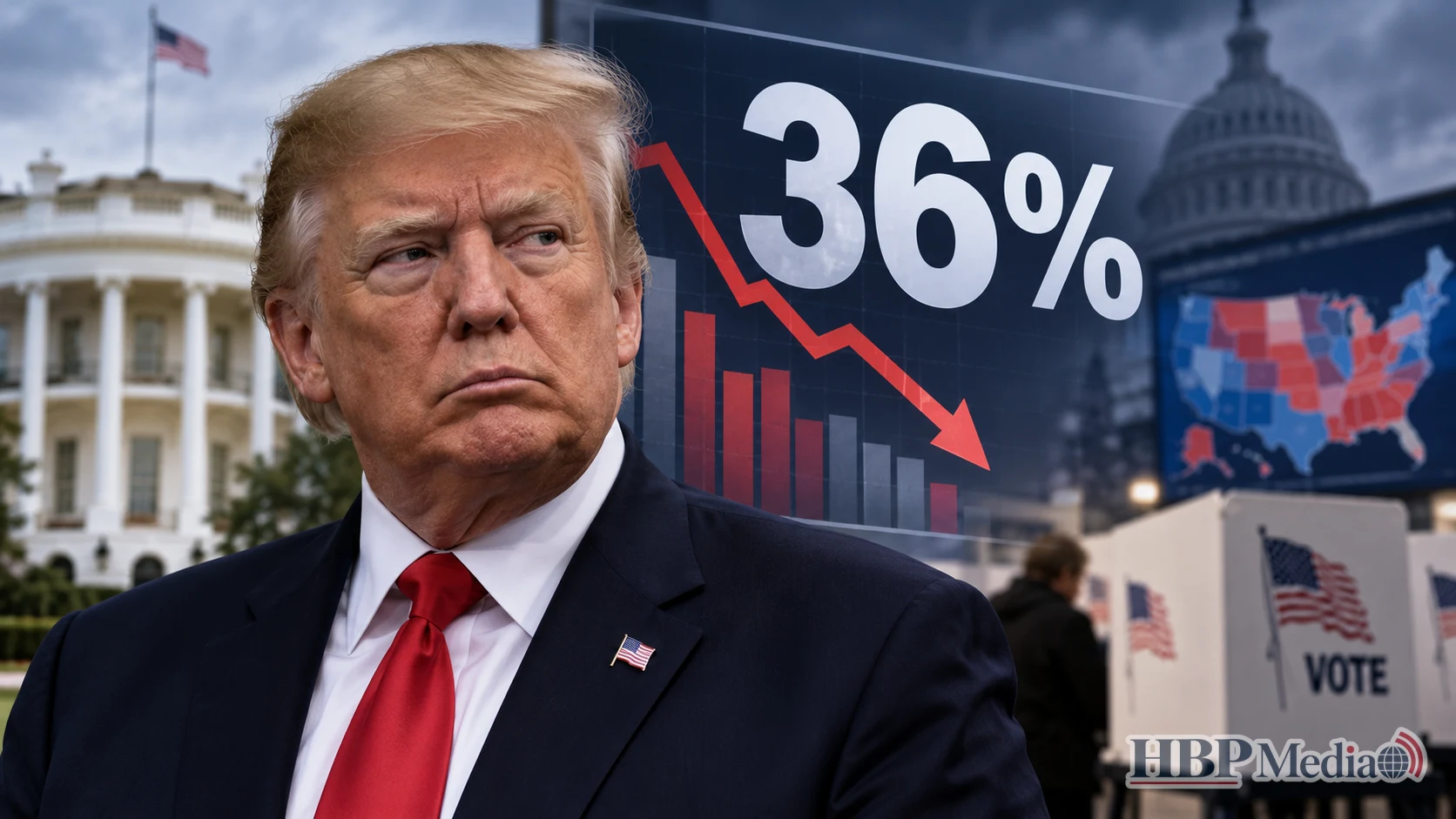 Amerikaanse president Donald Trump ziet zijn populariteit dalen naar 36 procent in een peiling van The New York Times en Siena University, kort voor de midterms.