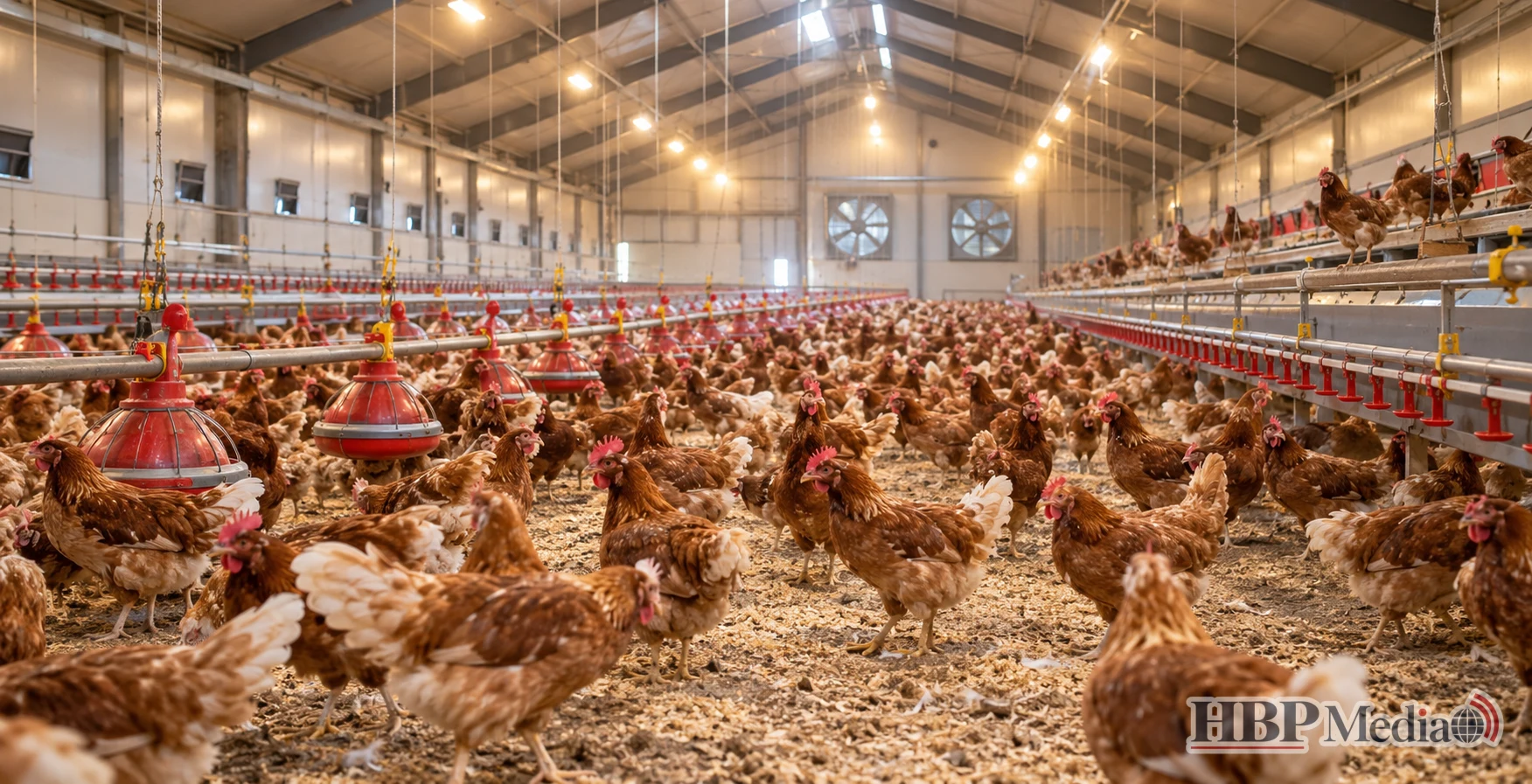 Kippen op een pluimveebedrijf in Lutjegast in Groningen, waar vogelgriep is vastgesteld en circa 45.000 dieren worden geruimd om verspreiding te voorkomen.
