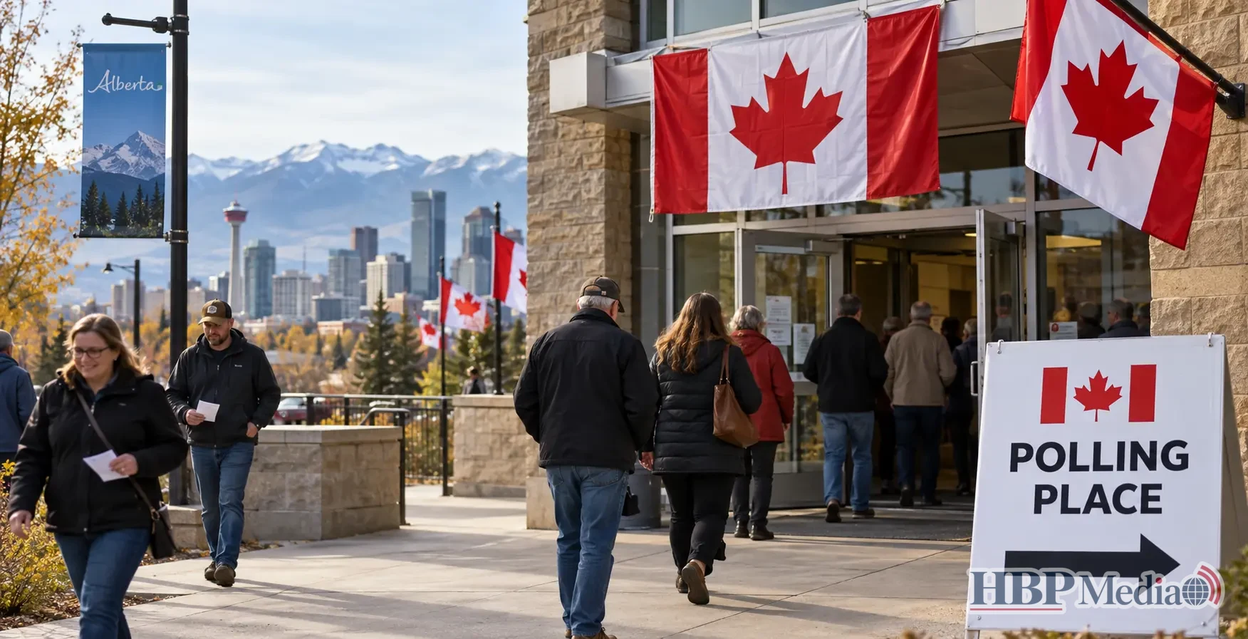 Canadese vlaggen tijdens het referendum in Alberta, waar een ruime meerderheid tegen het starten van een afscheidingsprocedure stemde.