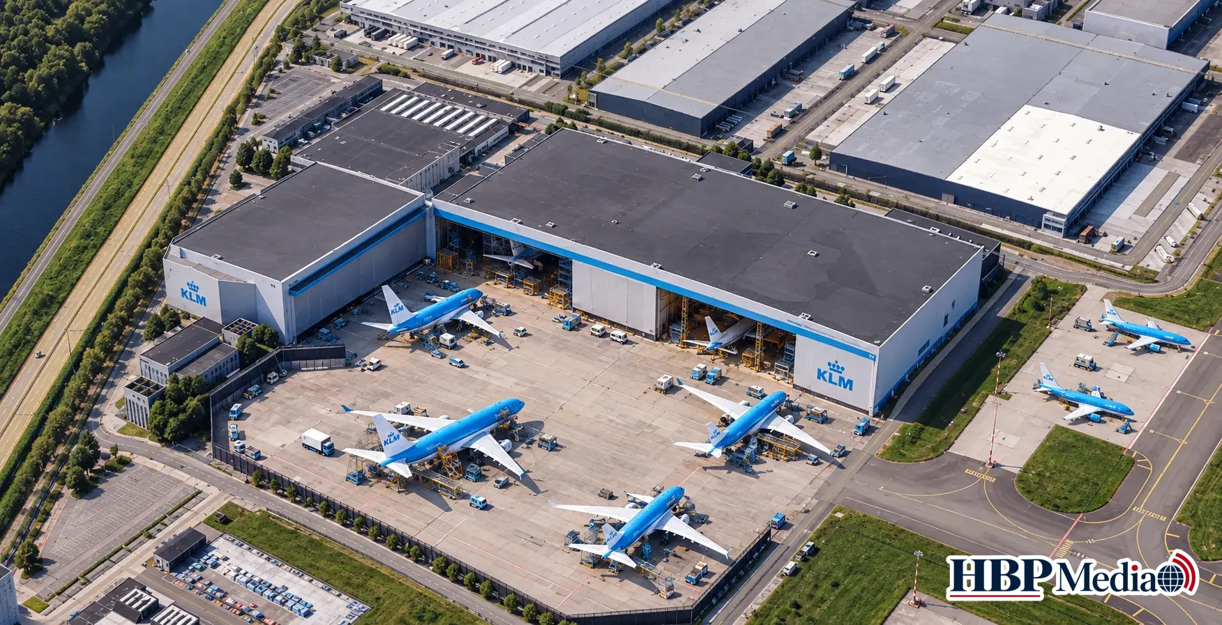 Vliegtuigen van KLM staan op Schiphol aan de grond voor onderhoud terwijl de luchtvaartmaatschappij vluchten uit de dienstregeling schrapt.