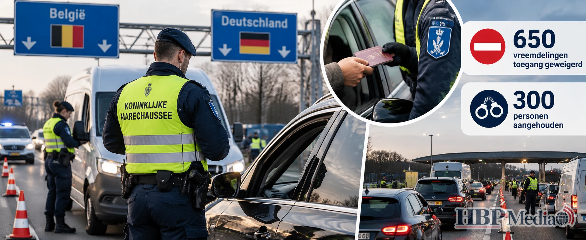 Koninklijke Marechaussee voert grenscontroles uit aan de Nederlandse grens met België en Duitsland. Tijdens de controles werden 650 vreemdelingen geweigerd en 300 personen aangehouden.